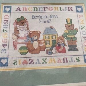Vintage Dimensions teddy bear cross stitch baby birth record kit for nur…